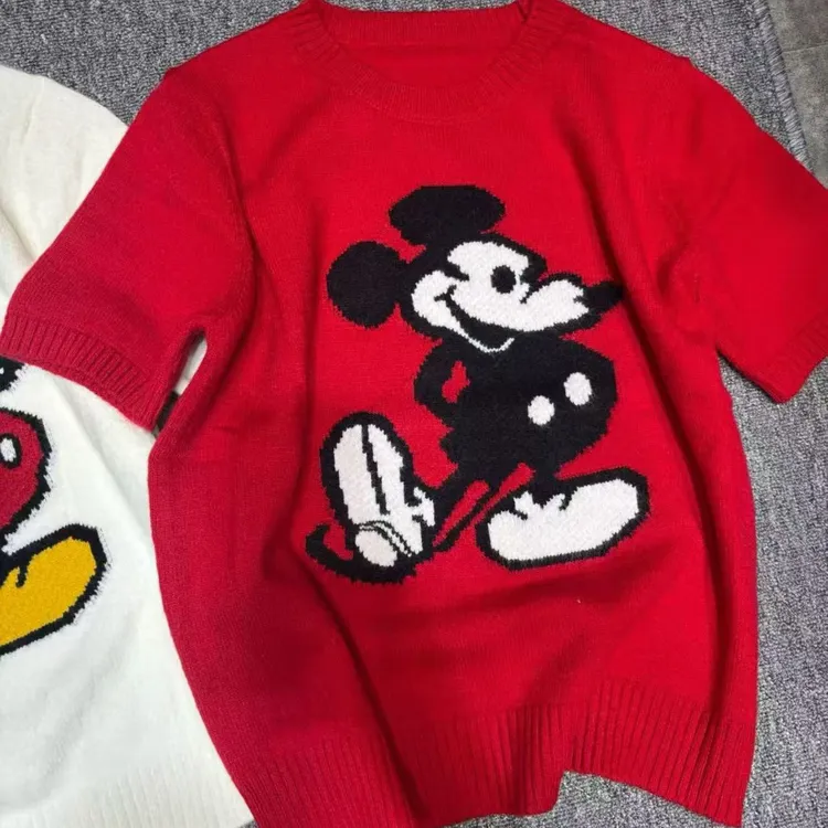 秋冬新款卡通米奇短袖针织衫T恤宽松加厚中袖套头毛衣