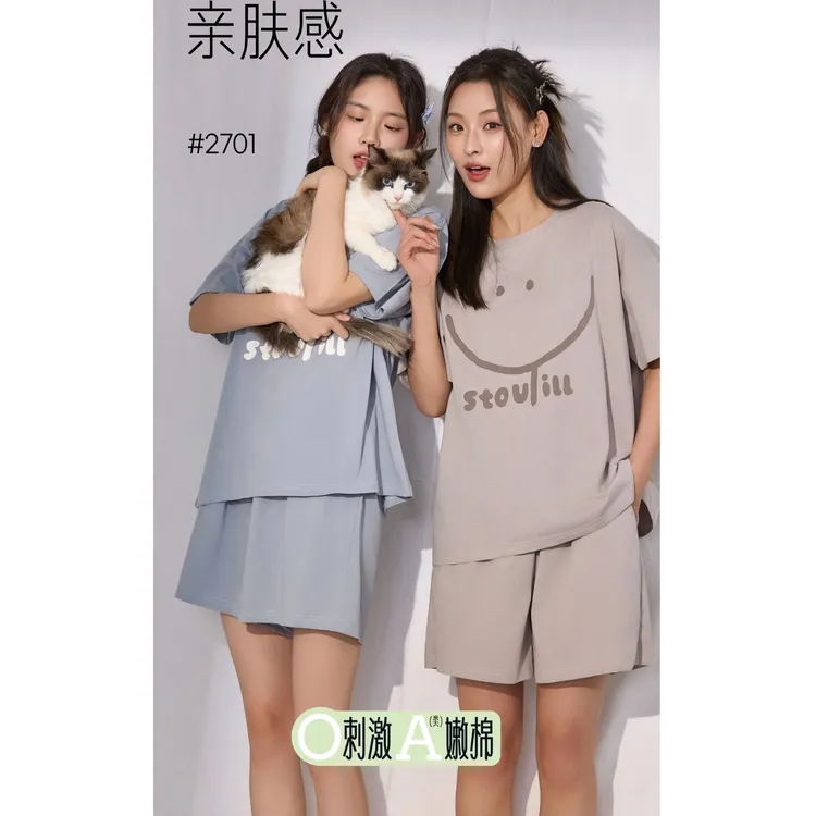 MOTIE/末帖2025夏季新款大码笑脸印花设计字母印花休闲活力套装女