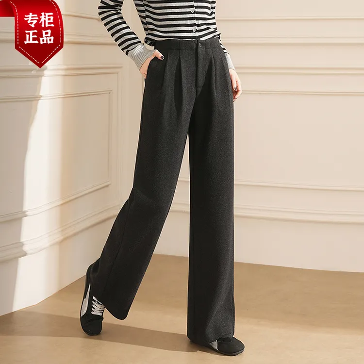 正品哥弟新款羊毛呢宽松显瘦高腰气质阔腿裤女裤2025冬款时尚百搭