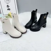 X246110 新款秋冬时尚粗跟圆头软底短靴加绒