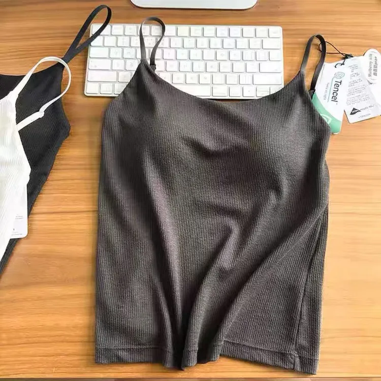 果妈家 桑蚕丝莫代尔棉可调节细肩带背心柔弹带胸垫外穿打底内衣