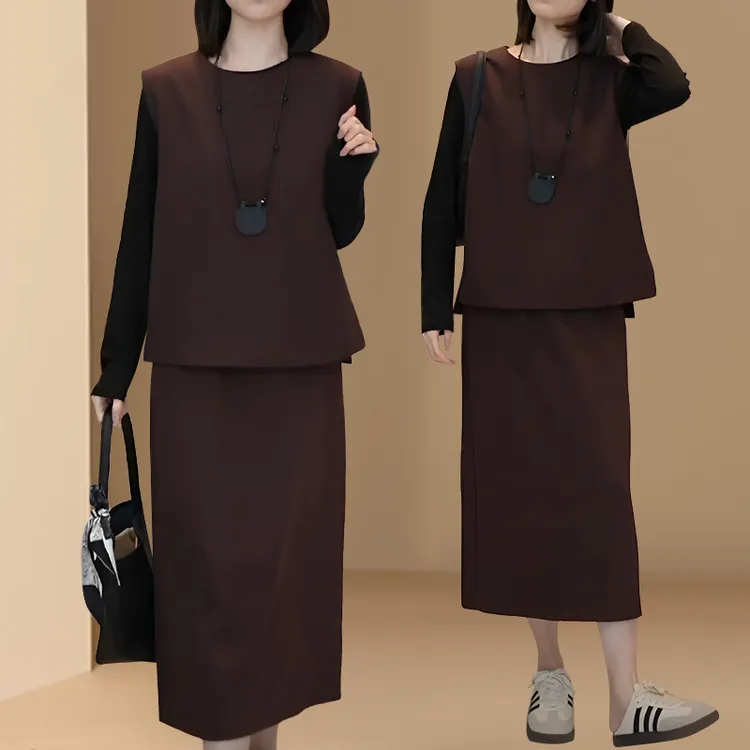 高级感时尚马甲套装裙女士春秋季气质显瘦女神范A字裙轻职三件套