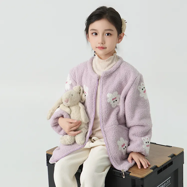 女童云朵绒罩衣宝宝长袖拉链加厚防脏护衣孩子棉袄秋冬季卡通外套