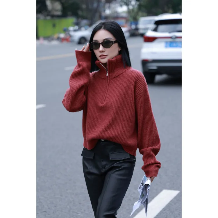 【妙妙精选】HUANGNAJI半拉链时尚气质设计感羊毛毛衣58317