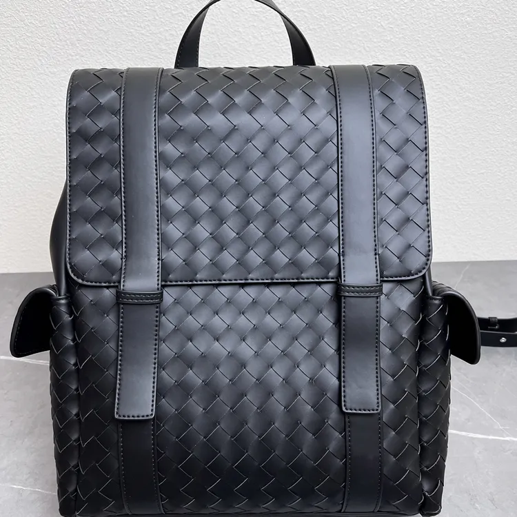 b$v手工编织翻盖英伦风男士大双肩日系极简风真皮高档百搭潮流