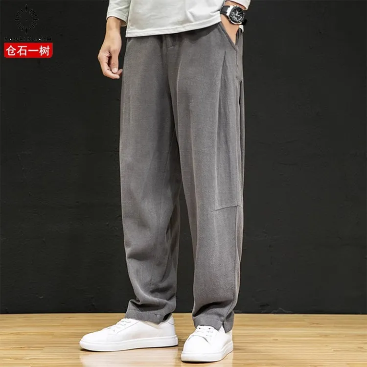 仓石一树潮牌2025夏季宽松休闲亚麻裤男透气棉麻直筒裤男士长裤子