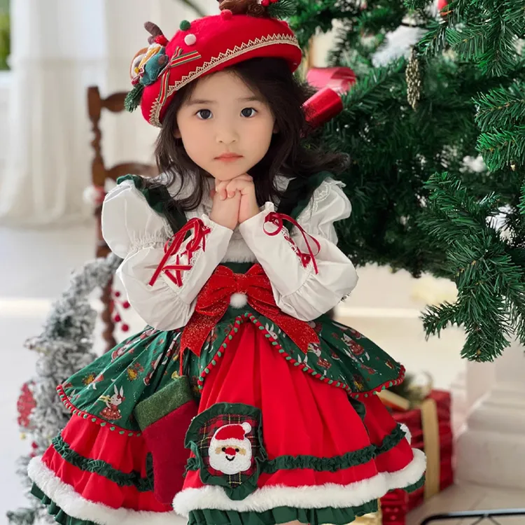 洛丽塔女童公主裙冬季2025新款圣诞战服套装重工蓬蓬裙洋气小女孩