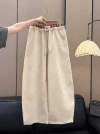 美式复古格子拼接假两件休闲裤APM71162