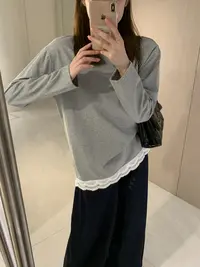 九佳 蕾丝边打底~宽松显瘦休针织闲百搭内搭打底衫~