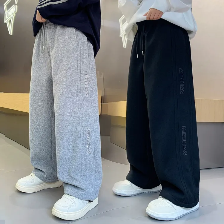 男童卫裤春秋新款季阔腿黑色灰色儿童运动冬大童裤子直筒长裤加绒