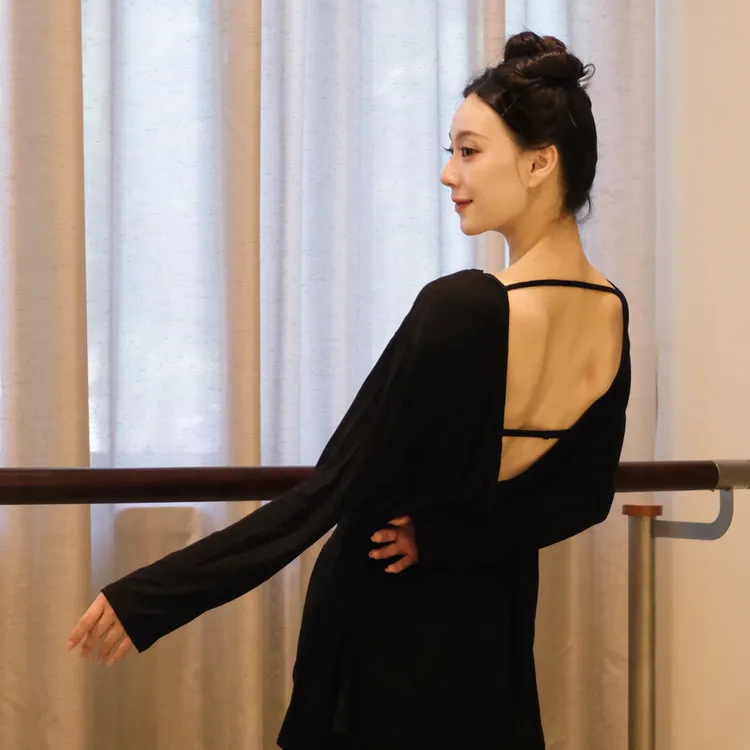 舞木木舞服  大露背开衩宽松现代舞芭蕾古典舞长袖上衣
