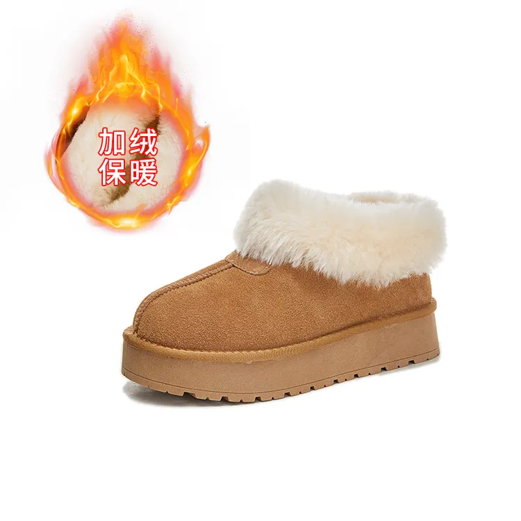 【GreatGain】真皮雪地靴女2024冬季新款厚底真毛休闲时尚面包女靴