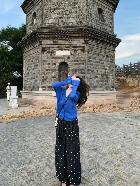 时尚套装绑带无袖背心女夏季宽松波点休闲裤阔腿长裤慵懒风两件套