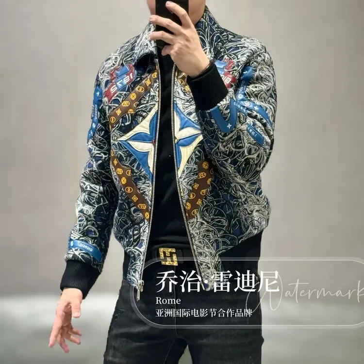 【乔治·雷迪尼】高端进口华纱飞织工艺立体真皮拼接机车夹克257132