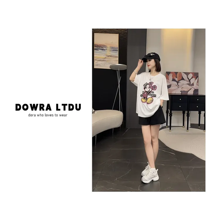 朵拉【帅酷米奇】2025年夏季新款圆领米老鼠雪花百搭短袖T恤243-291