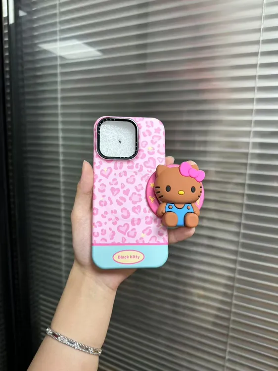 可爱豹纹磁吸黑皮菲林手机壳