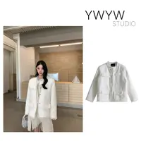【YWYW25F/W】秋冬设计感穿孔珍珠配饰纯色保暖小香风毛边外套5898
