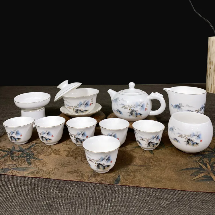 风生水起悬停盖碗茶具套装高档家用功夫泡茶壶茶杯送礼会客