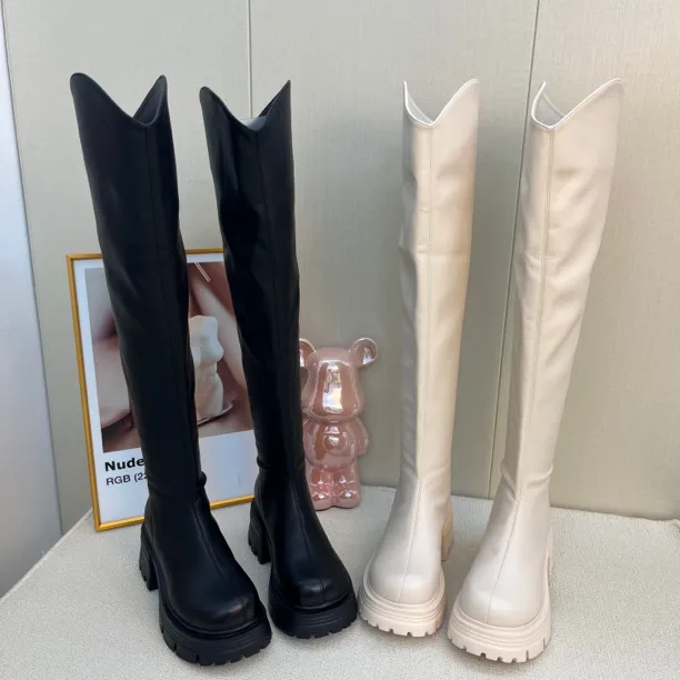 爆款过膝靴女新款秋冬靴子粗跟骑士靴高跟长筒靴显瘦弹力瘦瘦长靴