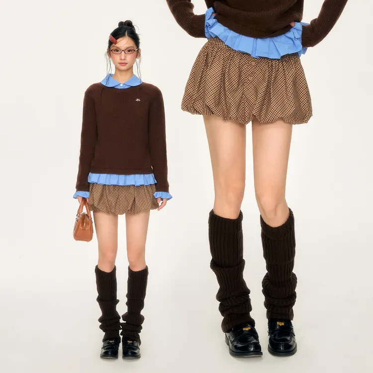 WEEKEND HUB咖色格纹花苞裙2025新款绝美巨好看的半身裙a字秋季女