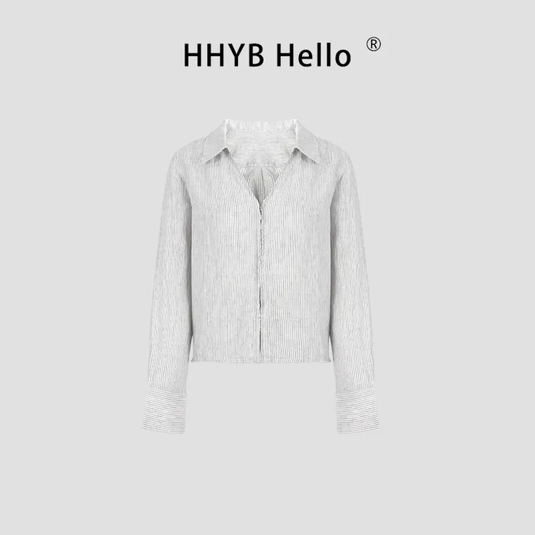 HHYB Hello定制拉链正肩衬衫2025秋季新款休闲百搭上衣252085