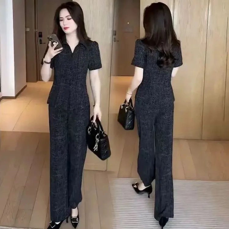妈妈装时尚套装夏季韩版套装中老年女装短袖夏装减龄宽松大码女装