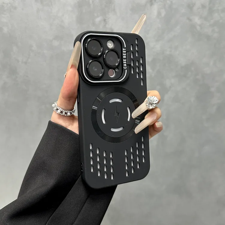 雅天立高级黑镜头支架适用iPhone15手机壳16promax/14镂空散热13