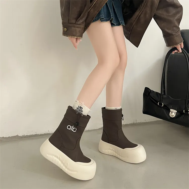 2025新款厚底松糕大头字母马丁靴机车靴短靴弹力瘦瘦靴小个子女鞋