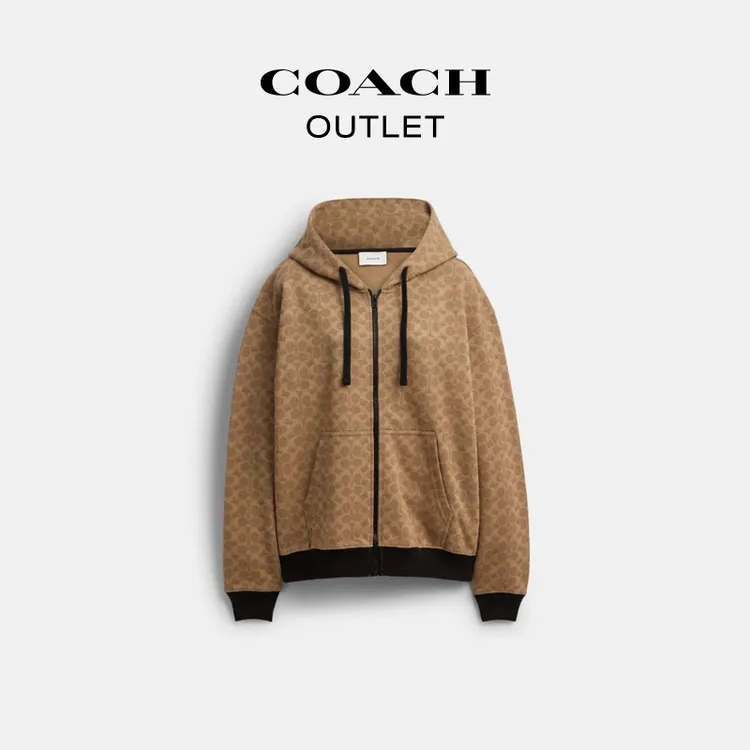 【新品】COACH/蔻驰奥莱 棉质满布经典标志拉链连帽卫衣