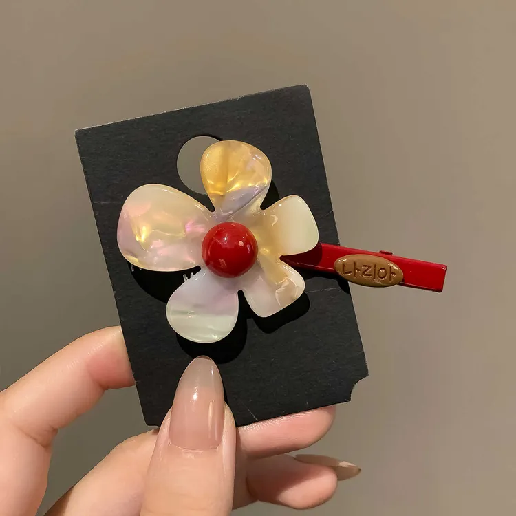 韩系流彩花朵醋酸发夹女高级感前额刘海侧边夹后脑勺一字夹发饰潮