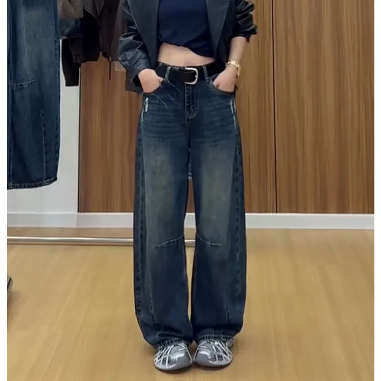 直筒牛仔裤女遮胯阔腿裤秋季2025新款梨型身材高腰显瘦爆款弯刀裤