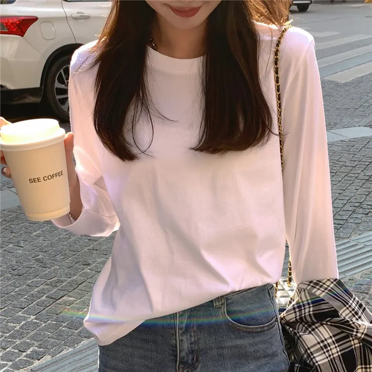 西装内搭白色打底衫女春秋新款纯棉百搭长袖T恤2025欧货爆款上衣
