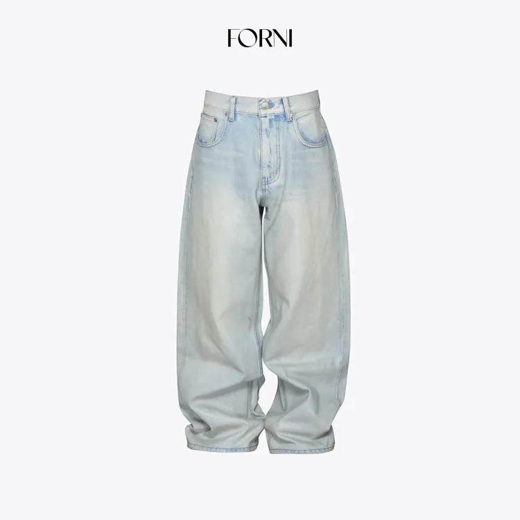 FORNI 解压牛仔 美式手工刷蜡做旧直筒牛仔裤