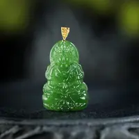 舒心/18K金和田玉碧玉观音吊坠