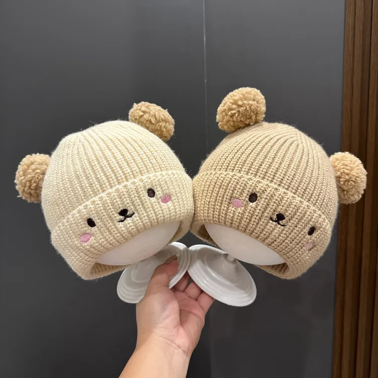 【萌娃必入】儿童帽子秋冬季保暖加厚针织套头护耳可爱双球毛线帽潮