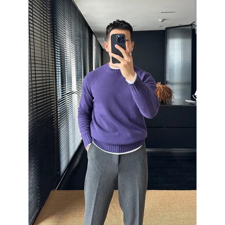 轻奢男士针织毛衣7针加厚保暖舒适上衣时尚百搭纯色圆领秋冬防寒