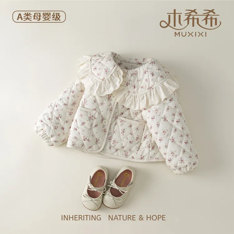 【木希希】婴幼儿女童冬款加厚棉服外套女宝宝冬季洋气碎花外套