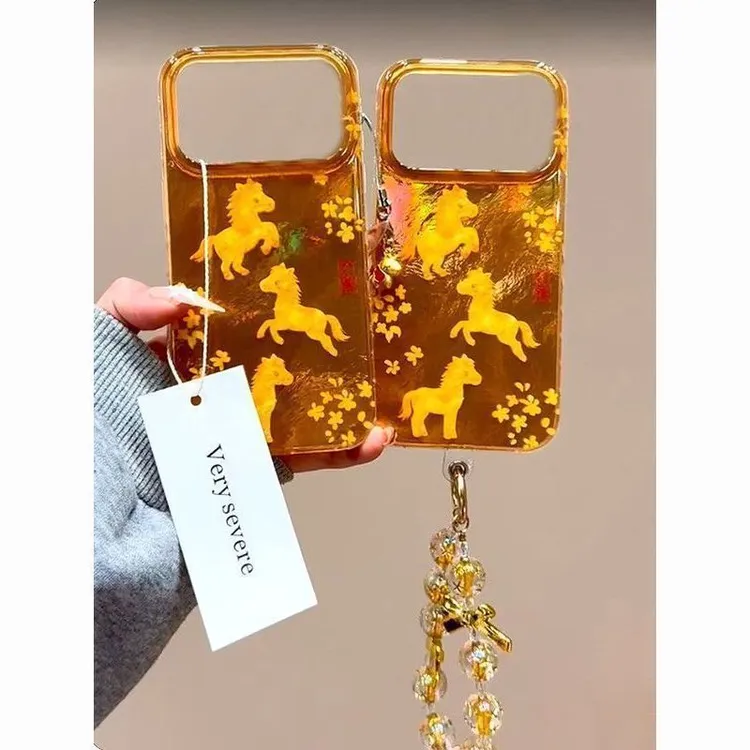 桂花金色小马适用苹果17Promax手机壳iPhone16Pro新款15/14冰川纹