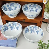 浅墨葡香青花高温釉下彩新款5英寸米饭碗水墨风格葡萄直径12.7高7