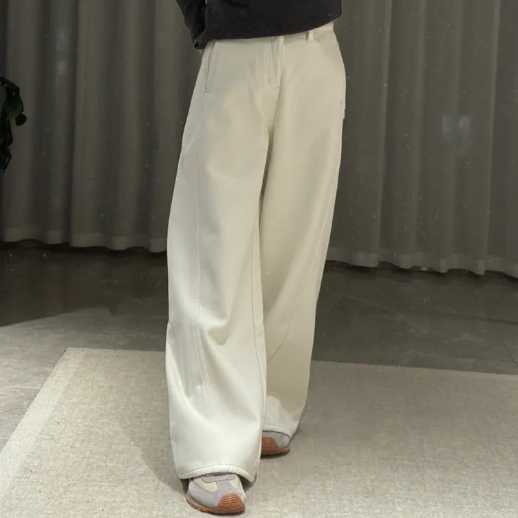 冬季休闲大长腿 奶油白厚绒松弛高级感裤高腰遮跨显瘦直筒裤长裤