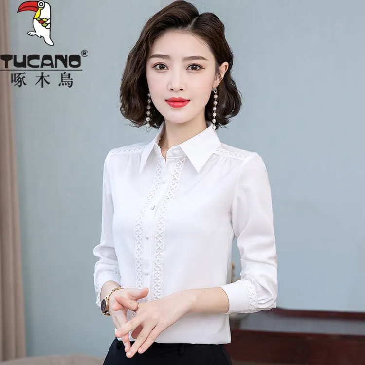 TUCANO/啄木鳥缎面衬衫女长袖上衣加绒厚保暖春秋冬新款洋气衬衣