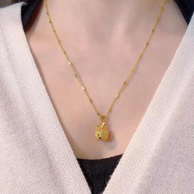 合金项链 秋冬新款苹果项链毛衣链小众百搭气质轻奢饰品锁骨链