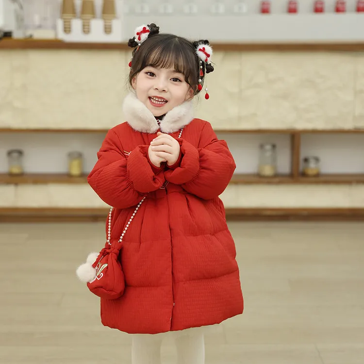 品牌儿童羽绒服女童2025新款喜庆拜年服中长款冬季外套童装中国风