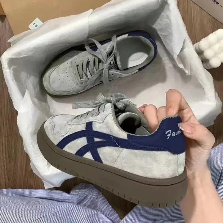 美拉德小众灰蓝德训鞋女2025秋季新款厚底真皮复古运动休闲板鞋潮