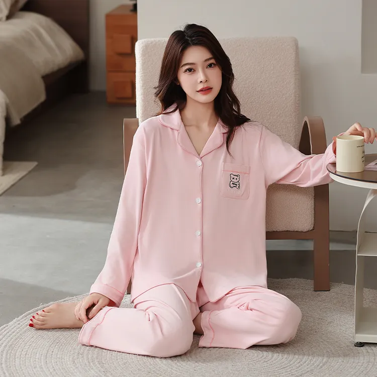 女士睡衣德绒长袖长裤家居服套装秋冬季休闲家居服简约宽松可外穿