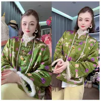 【DJ轻奢】高端新中式人丝提花加厚保暖外套貂毛高奢