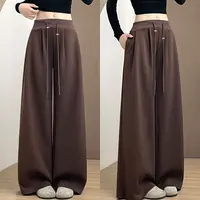 孕妇裤咖色美式运动裤春秋季2025新款宽松显瘦休闲慵懒风阔腿卫裤