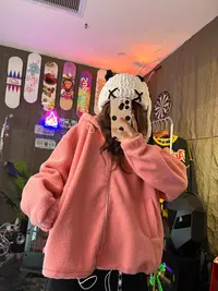 加绒-《毛茸茸卫衣外套》百搭宽松加厚毛绒ins韩版慵懒风连帽休闲
