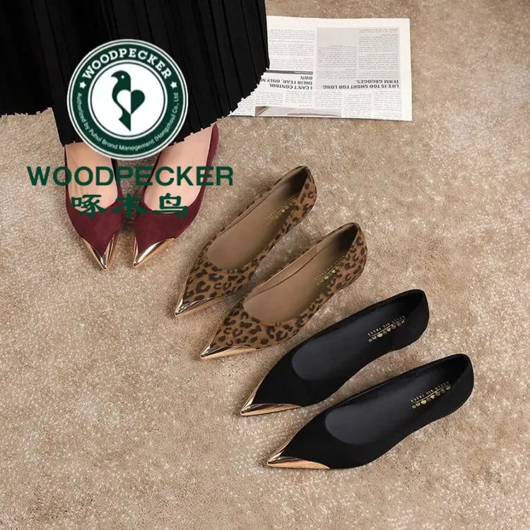 啄木鸟法式欧美时尚金属尖头浅口单鞋女气质舒适一蹬内增高女鞋86