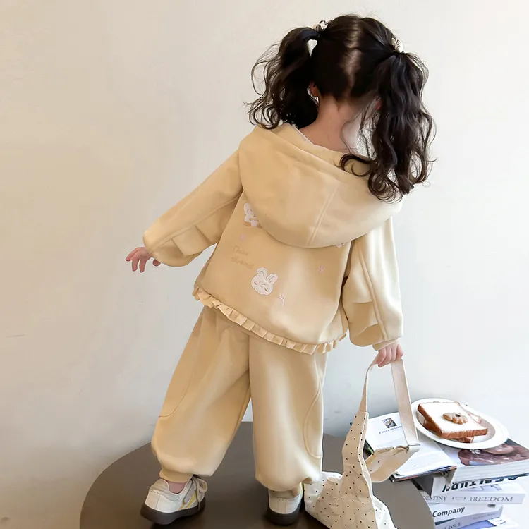 女童冬装套装2025新款韩系加绒加厚开衫卫衣女宝秋装可爱风两件套